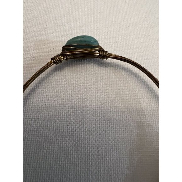 Bourbon and Boweties Copper Wire Wrapped Turquoise Bangle Bracelet Copper Tone - Picture 4 of 6